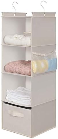 MAX Houser 4-Shelf Hanging Closet Organizer, Space Saver, Cloth Hanging Shelves with 2 Side Pockets, Foldable (Beige) - Image 4
