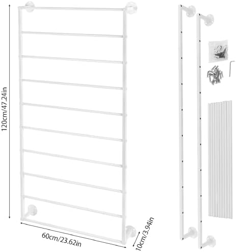 10 Tier Wall Mounted Tie Rack Scarf Display Stand Belt Pants Hangers Scarves Hijab Stand, Towel Rack Ribbon Holder,Wrapping Paper Spool Storage for Retail,Store (White, 10 Tier 23.6x47.2in) - Image 3