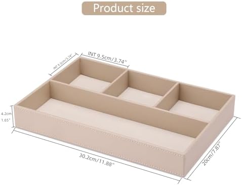 KINGFOM 4-Slot Leather Drawer Tray Desk Stationery Sundries Organizer Storage Box Pen Pencil Holder Case Container (Dark Beige) - Image 2