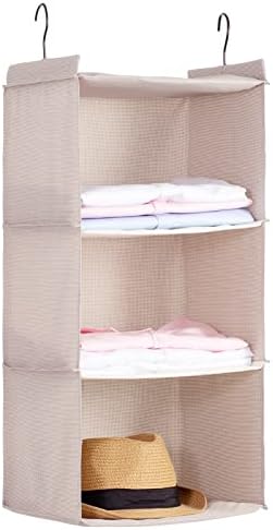 Hanging Closet Organizer 3-Tier, Oxford Wardrobe Storage, Beige Houndstooth by DonYeco
