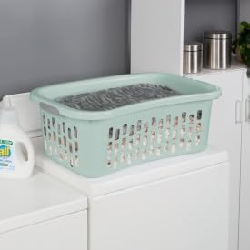 Sterilite 18 Pack HipHold Laundry Basket, Plastic Rectangle Clothes Hamper with Comfort Grip Handles & Reinforced Rim, 1.5 Bushel Capacity, Mint