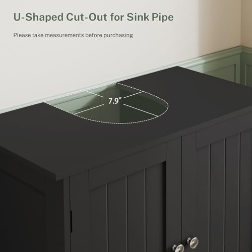 TEENFON Pedestal Sink Storage Cabinet, Under Sink Cabinet with 2 Doors & Shelf, Under Bathroom Sink Cabinet, Pedestal Sink Storage for Bathroom, Black - Image 5