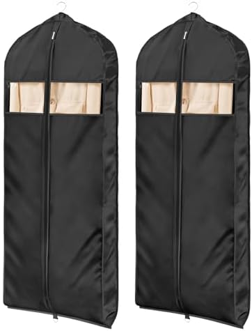Univivi Satin Garment Bags for Hanging Clothes, Black, 60 Inch, 2 Pack by Univivi