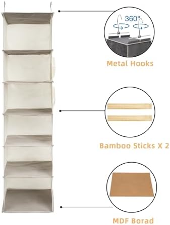 2 Packs Hanging Closet Organizer, 6-Shelf Closet Organizers and Storage with Side Pockets, Collapsible Hanging Shelves for Closet & RV & College Dorm,Beige - Image 4