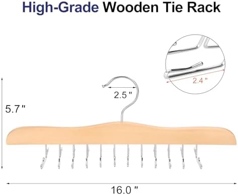 TOPIA HANGER Tie Rack Hanger for Closet, Wooden Tie Organizer for Men with 24 Folding Hooks, Space Saving Necktie Holder for Storage and Display Bra, Tank Top, Camisole (1-Pack), Natural- CT14N - Image 6