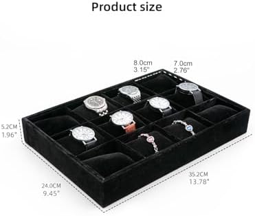 Jewelry Watch Tray, Black Velvet Watch Jewelry Organizer 12 Grid, Stackable Watch Bracelet Bangle Display Holder, Adjustable Pillows, for Man Woman Show Birthday - Image 2