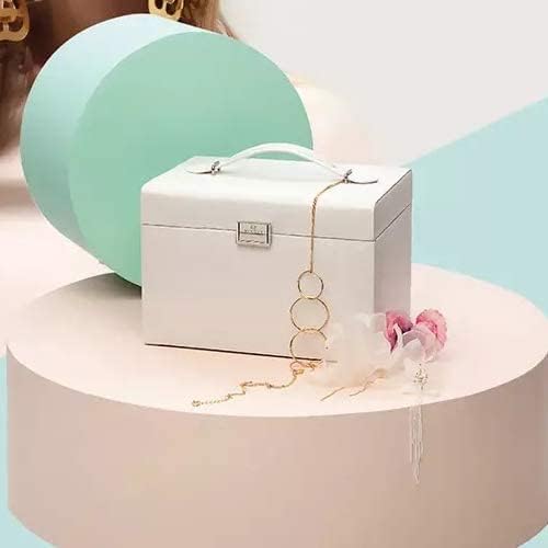 Vlando Mirrored Jewelry Box Organizer, Leather Jewelry Storage Case, Necklaces Earrings Rings Brackets Box Holder, Pearl White