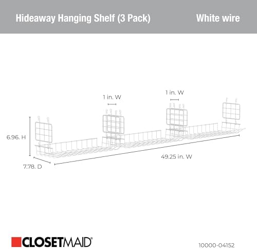 ClosetMaid Hideaway Behind-the-Hangers Hanging Wire Shelf for Closets, Pantries, Laundry Rooms (3-Pack) - Image 5