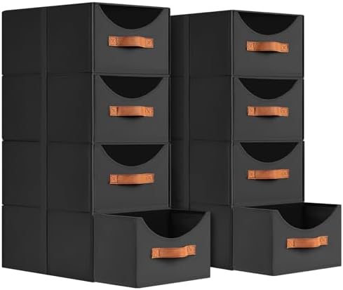 Homsorout Stackable Storage Drawers - Collapsible Storage Bins with Drawers, 6 Pack Closet Shelf Organizer Basket, Fabric Pull Out Organizer for Bedroom, Living Room, Dorm, Black by Homsorout
