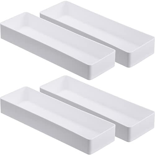 Teling 4 Pack Stackable Drawer Organizer 9.5 x 3 x 1.4 Inch, Shallow, White by Teling