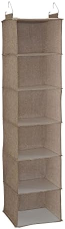 Household Essentials 6 Shelf Hanging Closet Organizer, Hanging Closet Shelf, Fabric Poly Linen and PEVA Shelving, Beige by HouseholdEssentials