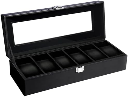 Uten Watch Box 6 Slots, Watch Case Organizer with Glass Lid, All Black by UTENHOMEGOODSCENTER