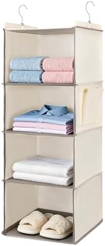 Hanging Closet Organizer and Shelves,4 Shelves with 1 Side Pockets (Beige) by BOOMIBOO