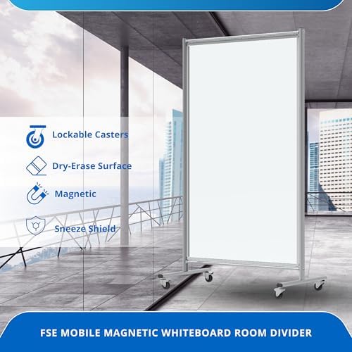 FSE 373-MD4072W Mobile Magnetic Whiteboard Room Divider, 75" Tall Double-Sided Board, Sound Proof Partition Wall Divider with Locking Casters, Steel Frame, Ghost-Resistant Surface, White/Silver - Image 2