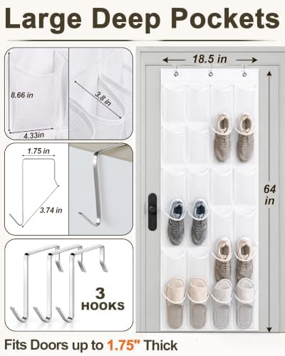 Over The Door Shoe Organizer with 24 Large Breathable Mesh Pockets - Image 5