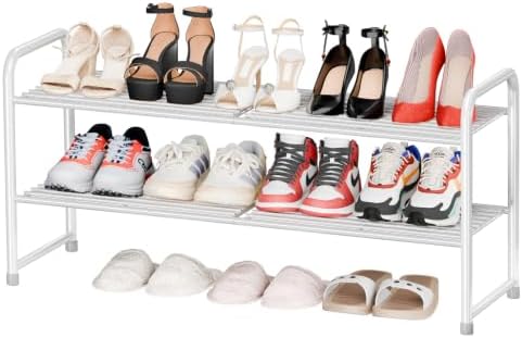 Heavy Duty Metal Shoe Rack Stainless Steel Shoe Organizer Shelf, White by MWQ