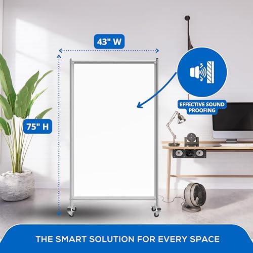 FSE 373-MD4072W Mobile Magnetic Whiteboard Room Divider, 75" Tall Double-Sided Board, Sound Proof Partition Wall Divider with Locking Casters, Steel Frame, Ghost-Resistant Surface, White/Silver - Image 3