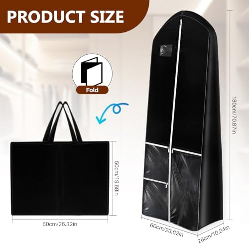 Dress Garment Bags, Black, 70'' Long for Travel - Image 2