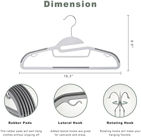 BAGAIL Plastic Hangers 100 Pack with Non-Slip Design,0.2 Inches Thick, 360°Swivel Hook Space Saving Organizer for Bedroom Closet,Shirts,Pants(Grey- S Shaped) - Image 2