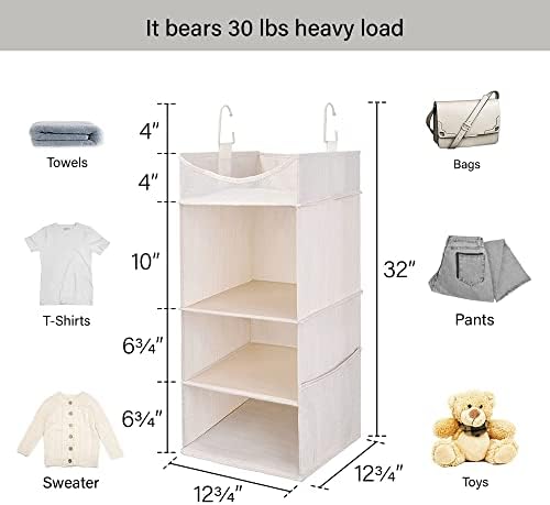 StorageWorks 3-Shelf Hanging Closet Organizer with Half Compartment, Ivory - Image 3