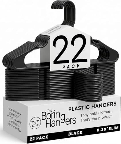 Black Plastic Hangers 22 Pack - 10 lb Heavy Duty Black Clothes Hangers, 0.20" Slim & Space Saving Closet Organizer Coat Hangers, Capsule Wardrobe Apartment Essentials by TheBoringHangers