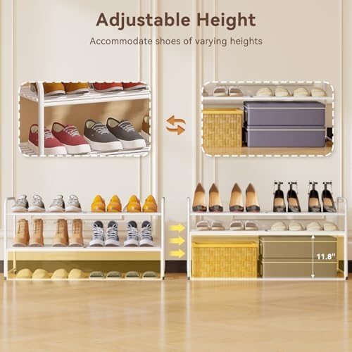 2 Pack 2-Tier Shoe Rack, 33" Wide Shoe Shelf Storage Organizer for Entryway, Closet, Large Capacity, Metal Wire Grid, White - Image 4