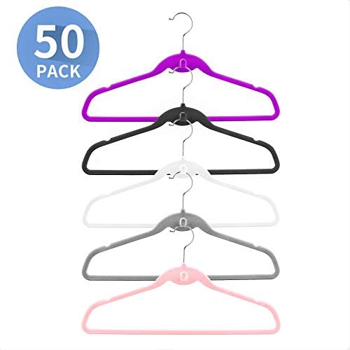 Multi-Color Velvet Hangers 50 Pack with Cascading Hooks, Non-Slip Black, Pink, White, Grey, and Purple Velvet Hangers for Clothes, Suits, and Coats - Image 6