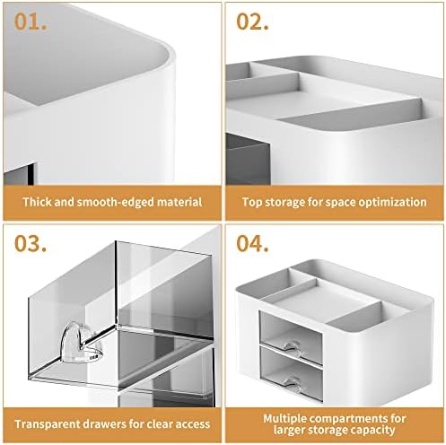 Marbrasse Pen Organizer with 2 Drawer, Multi-Functional Pencil Holder for Desk, Desk Organizers and Accessories with 5 Compartments + Drawer for Office Art Supplies (White) - Image 6
