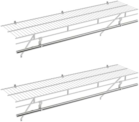 COSTWAY Closet Shelves Wall Mounted, Ventilated Shelf with Hanging Rod by COSTWAY