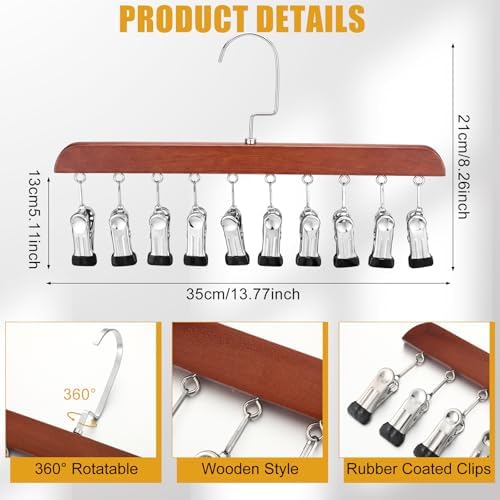 Novabright 2 Pcs Closet Organizer with 10 Clips Wooden Hat Rack for Closet, Space-Saving Hanging Organizer, Multipurpose Storage Display Accessory for Beanies, Ties, and Socks (Brown) - Image 2