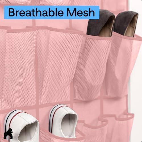 GORILLA GRIP Over the Door Shoe Organizer, 24 Large Pockets, Pink - Image 5