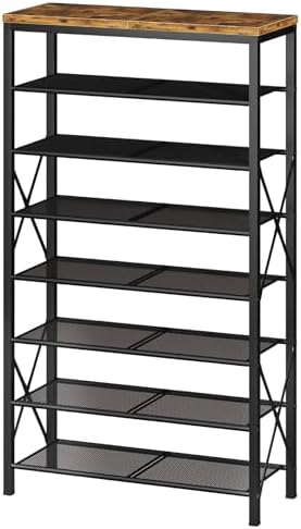 8 Tier Shoe Rack, Large Metal Shoe Organizer Holds 32 Pairs, Tall Shoe Stand for Closet Entryway Hallway, Rustic Brown by MILEFA