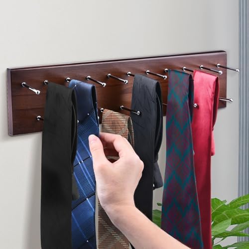 Tie Rack Wall Mounted, Wood Belt Rack for Closet with 21 Chrome Hooks - Image 5