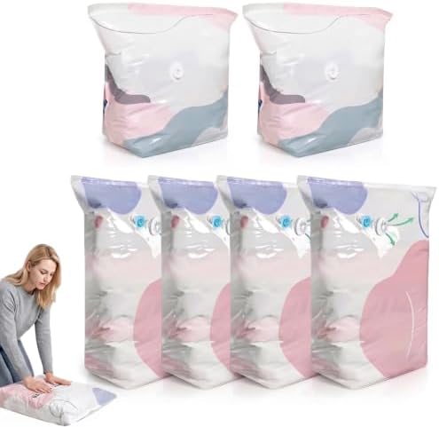 6 Pack No-Pump Vacuum Storage Bags, Large Cube Vacuum Seal Bags, Space Saver Bags for Clothes, Pump-Free Compression Cubes for Comforters, Blankets, Bedding & Closet Organization by FIJEMYAQiJianDian