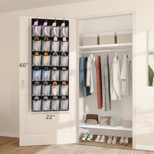 FENTEC 24 Large Pockets Over Door Shoe Organizer, Mesh Hanging Shoe Organizer for Closet Mesh Closet Holder, Back of Door Organizer for Cruise Ships, Rack for Wall, Black, 1 Pack - Image 4