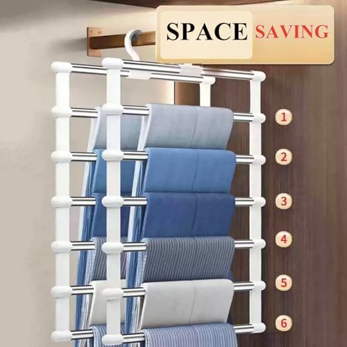SEVEN LUCKY LIGHT Pants Hangers Space Saving, 2pk 6 Tier 12 Pants Leggings - Image 3