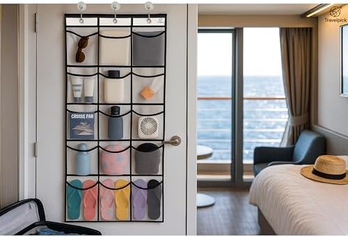 Cruise Ship Magnetic Door Organizer, Over The Door Organizer For Cruise Cabins, Magnetic Shoe Rack - 3 Strong Anti-Scratch Magnets - 15 Large Durable Pockets To Store Cruise Essentials 2026 - Image 6
