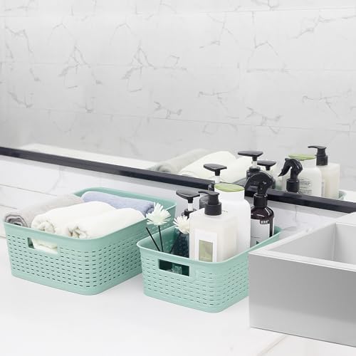 Soddeph Plastic Storage Baskets for Cabinets, Household Pantry Organization with Handle,Organizer Bins for Room,Bathrooms,Under-Sink,Kitchen (Green, M-3PACK) - Image 5