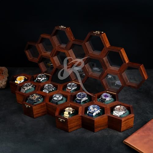 Extra Large 12 Slot Superior Rosewood Honeycomb Wall Mounted Watch Box Display Case Holder for Men, Vintage Hanging Watch Storage Organizer to Keep Watches Safe and Sophisticated - Image 6