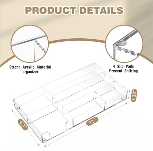 Briwooody Clear Acrylic Drawer Organizer,6 Compartments,Small - Image 2