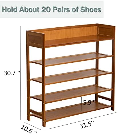 latifolia Bamboo Shoe Rack, 5-Tier Shoe Rack Organizer for Entryway, Living Room(Brown, 31.40''L) - Image 3