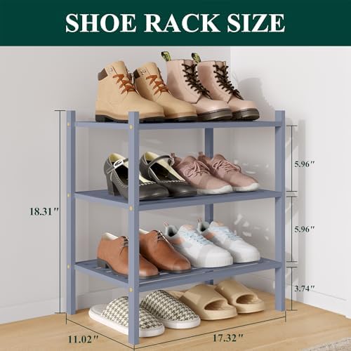 Smiry Bamboo Shoe Rack, 5 Horizontal Slats, 3 Tier - 17.3" Wide, Grey - Image 2