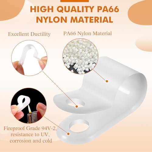 Hicarer 50 Pack R-Type Cable Clip Wire Clamp, Nylon Screw Mounting Cord Fastener Clips with 50 Pack Screws for Wire Management (White,3/8Inch) - Image 4