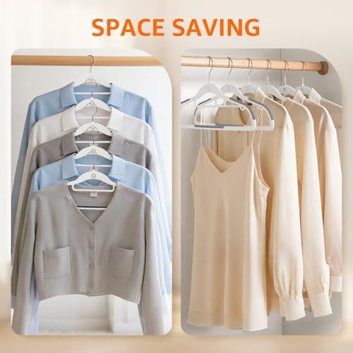 Yolife Cascading Plastic Clothes Hangers 20 Pack with Inner Hook for Vertical Storage, Slim Space Saving Hangers with Non-Slip Pads, 360° Swivel Metal Hook, Versatile, White & Gray - Image 4