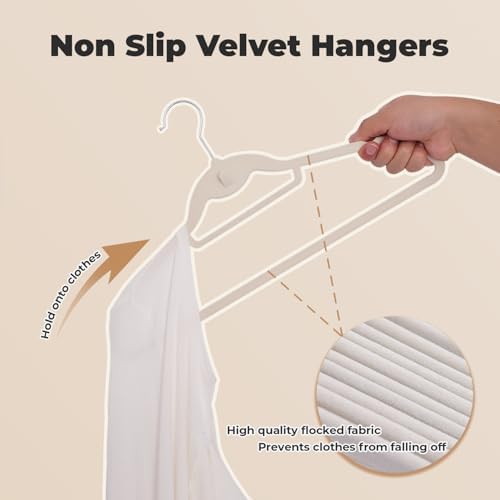 Ivory Velvet Hangers, Stackable Hanger with Non Slip Felt Fabric - Image 4