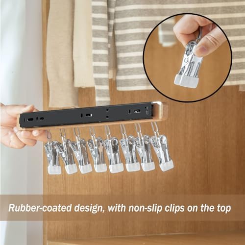 Pull Out Hat Rack for Closet, Sliding Hooks Hanger Rack with Clips for Bras Caps Underwear Socks Scarves Gloves Handkerchiefs, Dual Side 12 Clips Rail, 2 Pcs - Image 5