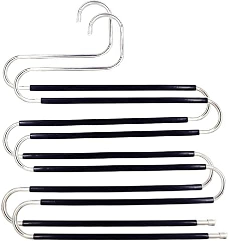 Pants Hangers Space Saving,2 Pack S-Type Non-Slip Stainless Steel Clothes Pants Hangers Closet Organizers and Storage, Closet Organizer Hanger Organizer for Scarf Jeans Trousers Towels Leggings by Skroad