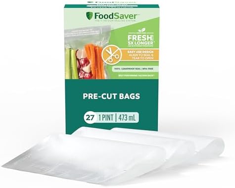 FoodSaver Pint Pre-Cut Vacuum Seal Bags, Easy Use Vacuum Storage Bags, Align to Seal and Tear to Open Vacuum Sealer Storage Bags, 27 Pack by FoodSaver