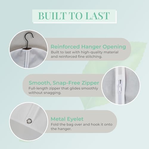 4-Pack Breathable Garment Bags for Hanging Clothes – Dust-Proof Suit & Dress Covers with Clear Window – Waterproof, Foldable Closet Storage Organizer for Coats, Gowns, and Jackets (White, 55") - Image 4