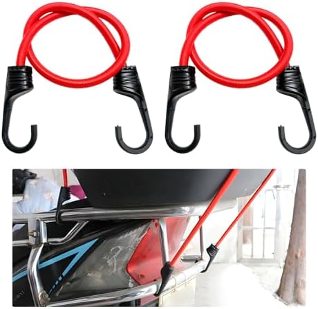 2 PCS 24 Inch Bungee Cords with Hooks, Heavy Duty Bungee Straps Elastic Cargo Tie Down Rope, Multi-Purpose Cord Sturdy Fastening Belt for Bicycle Outdoor Tent Luggage Rack (Red) by Unknown